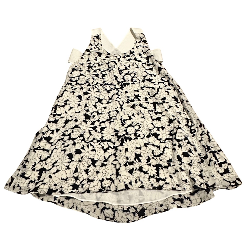 Club Monaco Rosan White Black Flower Silk Cross-Back Cutout Trapeze Dress Sz 12